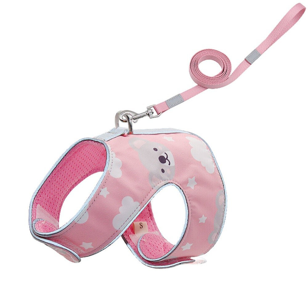 (Pink, M) Cat Chest Strap Reflective Design Close-fitting Design Upgrade Breathable Mesh Fabric