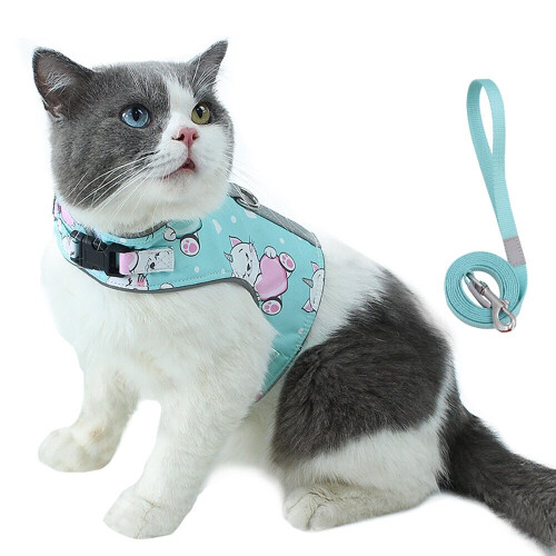 (Red, M) Cat Chest Strap Reflective Design Close-fitting Design Upgrade Breathable Mesh Fabric 2