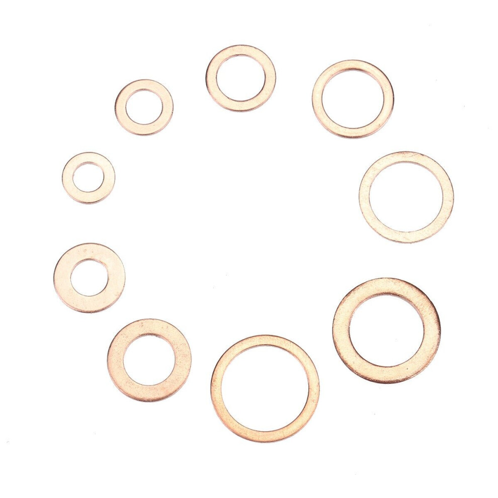 200Pcs Assorted Copper Washer Gasket Set Flat Ring Seal Assortment Hardware Kit 3654659457325