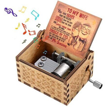 Gift for Wife from Husband, Birthday Gift for Wife Female Wooden Engraved Vintage Hand Crank Music Boxes for Dear Wife Girlfriend Valentine Xmas