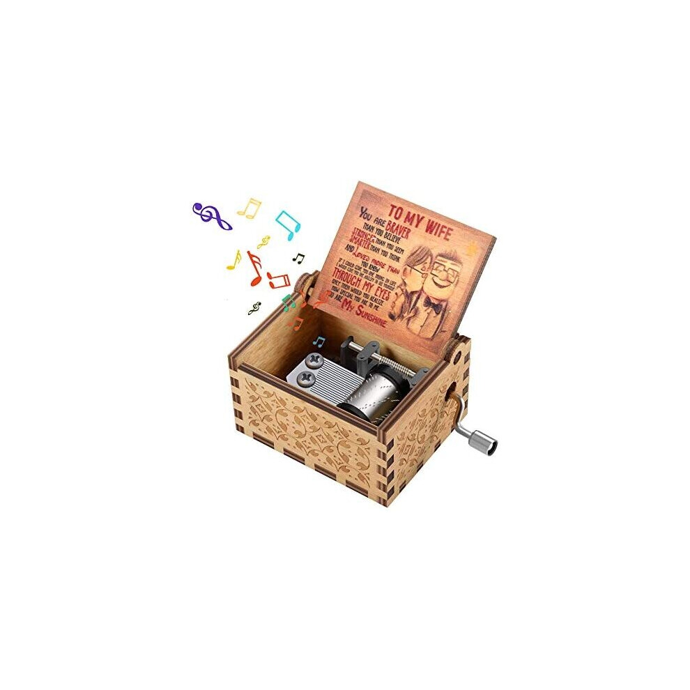Gift for Wife from Husband, Birthday Gift for Wife Female Wooden Engraved Vintage Hand Crank Music Boxes for Dear Wife Girlfriend Valentine Xmas