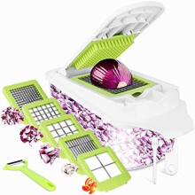 Vegetable Cutter 12 Pieces Fruit Cutter Vegetable Chopper Onion Dicer Food Chopper Dicer with Container, Peeler, Cleaning Brush