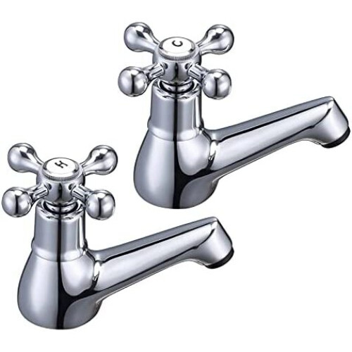 Wasserrhythm Basin Taps Pair Bathroom Sink Taps Mixers Victorian Traditional Chrome Brass Cross Lever Wash Basin Tap