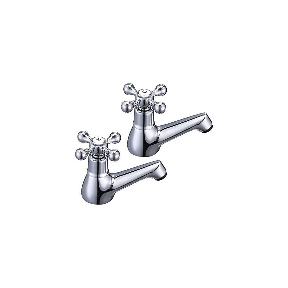 Wasserrhythm Basin Taps Pair Bathroom Sink Taps Mixers Victorian Traditional Chrome Brass Cross Lever Wash Basin Tap