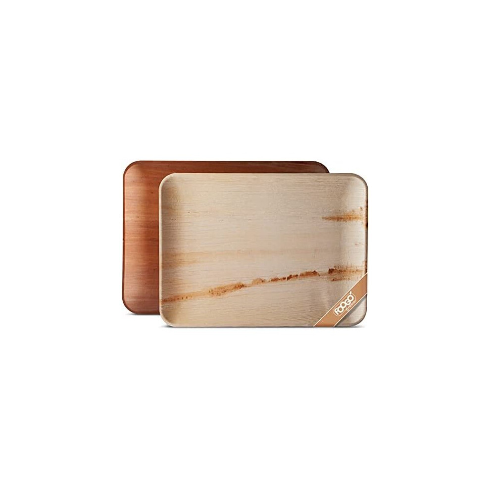 FOOGO Green 10 Disposable Palm Leaf Serving Trays | Large 14x10 inch (35x25cm)|Platters Starters Wedding Parties |Like Wooden Plates, Hot Food Trays