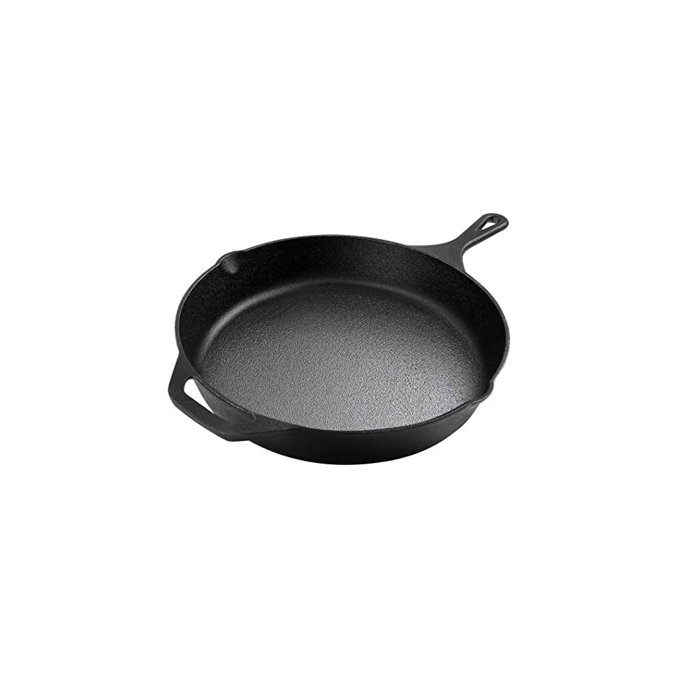 KICHLY Pre-Seasoned Cast Iron Skillet - 12.5 inch (31.75 cm) - Frying Pan, Steak Pan, Grill Frying Pan - Indoor/Outdoor Cookware - Black