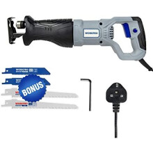 WORKPRO 710W Reciprocating Saw with 4 Saw Blades, Variable Speed, Stroke 20mm, UK 3 Pin Plug