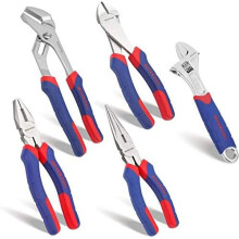 WORKPRO 5-Piece Pliers Set, Includes 10 Inches Water Pump Plier, 8 Inches Combination Plier, 8 Inches Long Nose Plier, 7 Inches Diagonal Cutter, 8