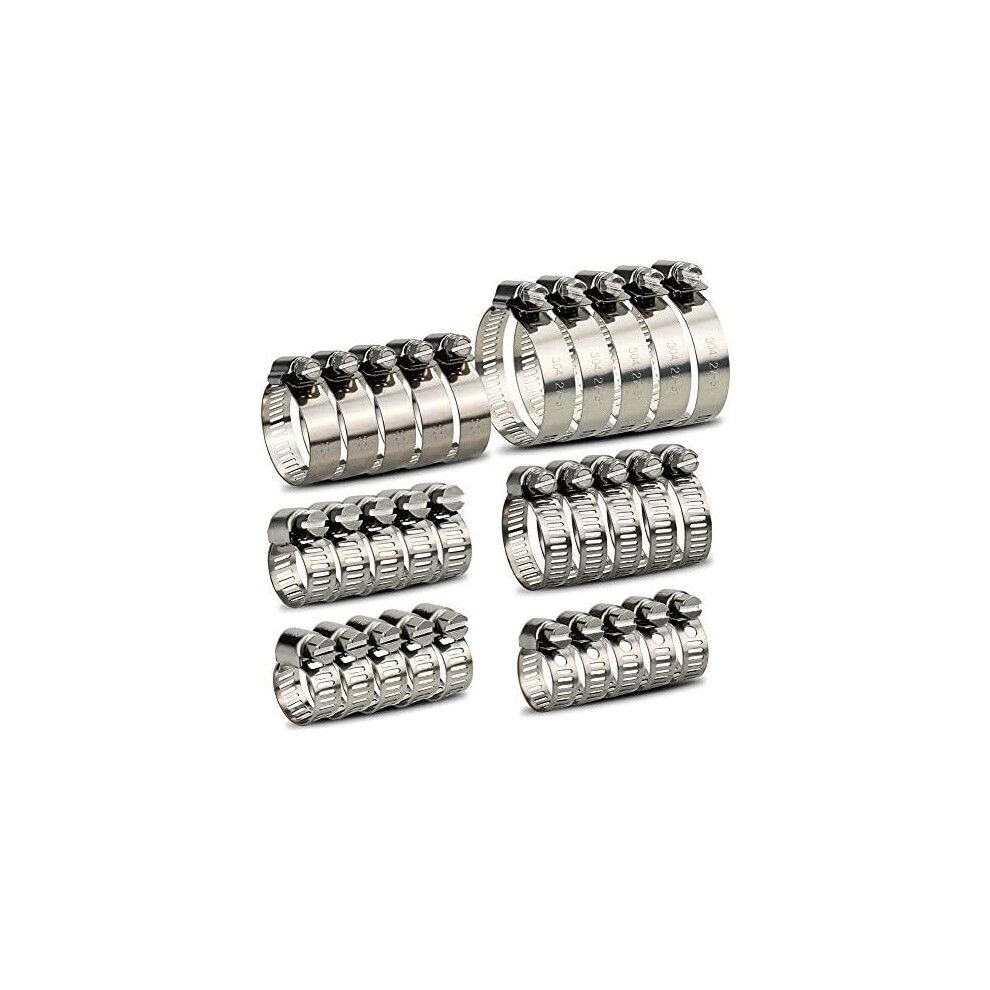 Indusky 30Pcs Hose Clips Adjustable 6-51Mm Range 304 Stainless Steel Worm Drive Hose Clamps Assortment Kit Fuel Line Clamp For Plumbing, Automotive 742773201856