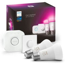 Philips Hue NEW White and Colour Ambiance Smart Light Bulb Starter Kit, 75W - 1100 Lumen [E27 Edison Screw] 2 Bulbs + Smart Button. With Bluetooth.