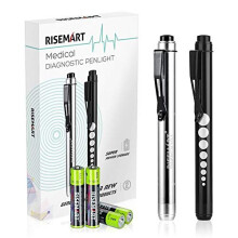 RISEMART 2PCS Diagnostic Penlight Pen Torch Light Reusable LED Penlight with Pupil Gauge for Nurses Doctors with Pocket Clip Included 4 * AAA