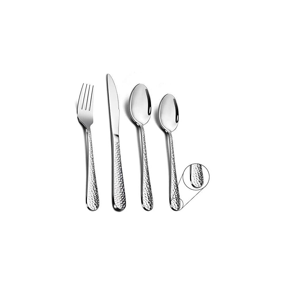 Cutlery Set, 24 Piece Hammered Flatware Cutlery Sets, Stainless Steel Silverware Set for Home/Office/Party, Knife Fork Spoon Eating Utensils Set