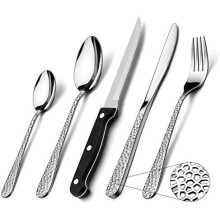 30 Piece Cutlery Sets with Steak Knives, Homikit Stainless Steel Hammered Cutlery Flatware Set Service for 6, Elegant Dinnerware Set Include Forks