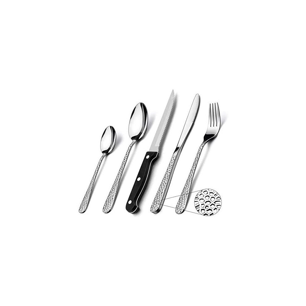 Homikit 30 Piece Cutlery Sets With Steak Knives, Stainless Steel Hammered Cutlery Flatware Set Service For 6, Elegant Dinnerware Set Include Forks