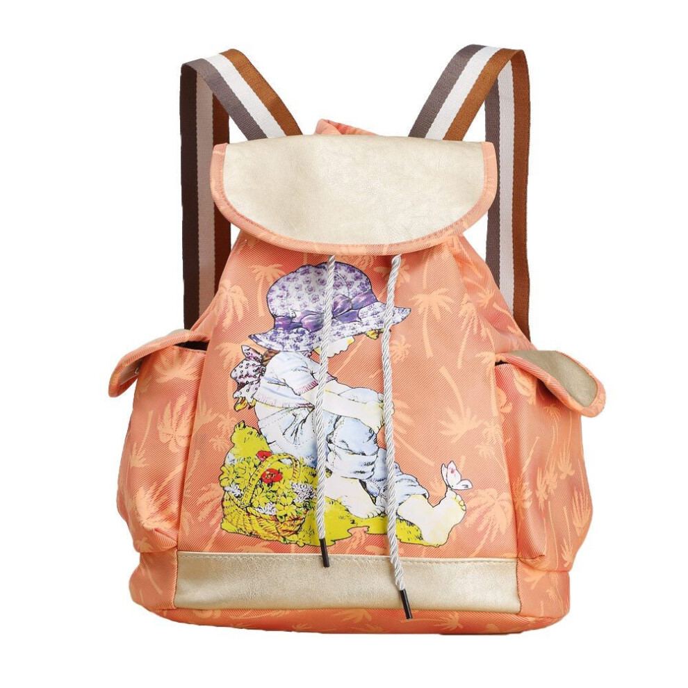(Orange) Women Candy Color Backpack PU Leather Girl Pattern Drawstring Casual Cute School Travelling Bag