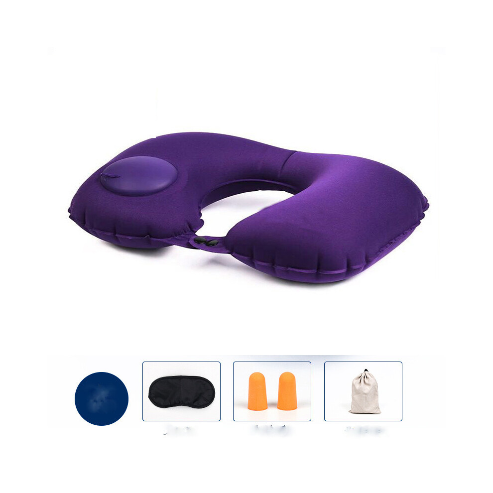 (Purple) Press-inflatable U-shaped Pillow Functional Air Travel Cushion Office Travel Pillow Creative Portable Neck Pillow