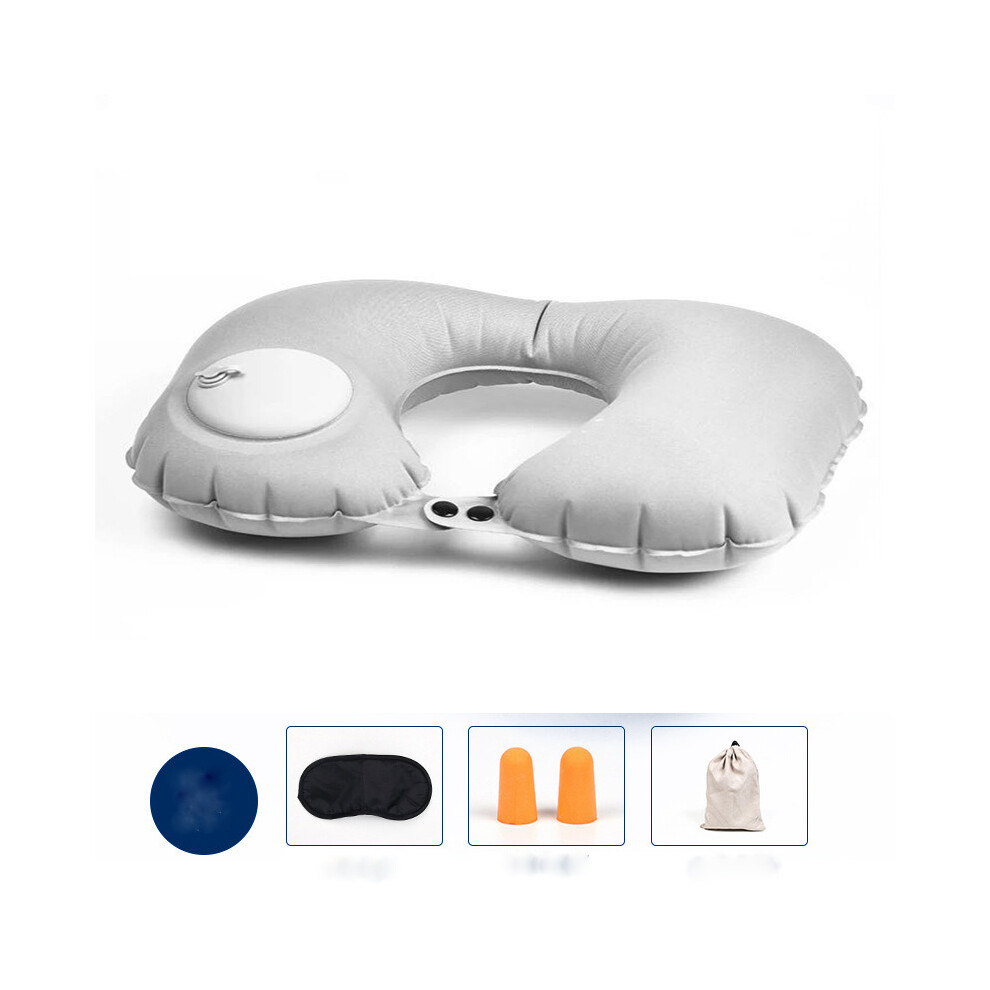 (Grey) Press-inflatable U-shaped Pillow Functional Air Travel Cushion Office Travel Pillow Creative Portable Neck Pillow