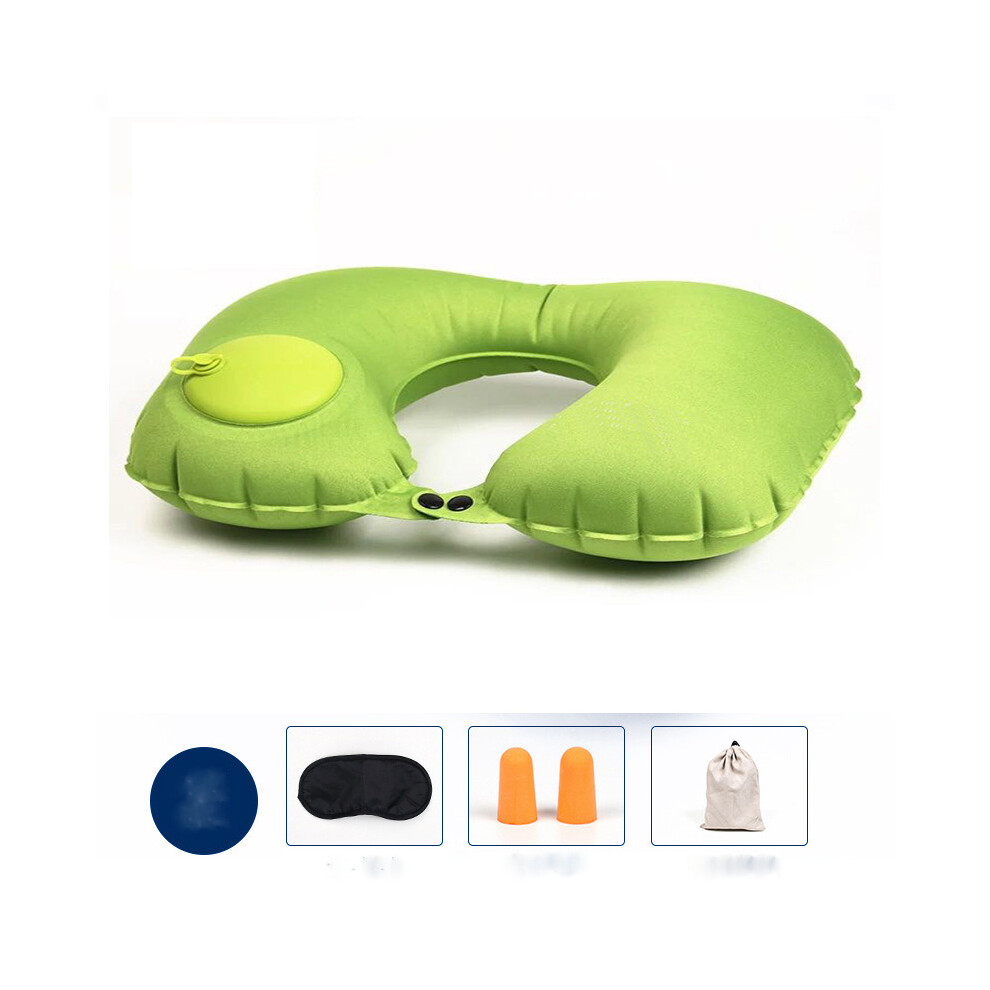 (Green) Press-inflatable U-shaped Pillow Functional Air Travel Cushion Office Travel Pillow Creative Portable Neck Pillow