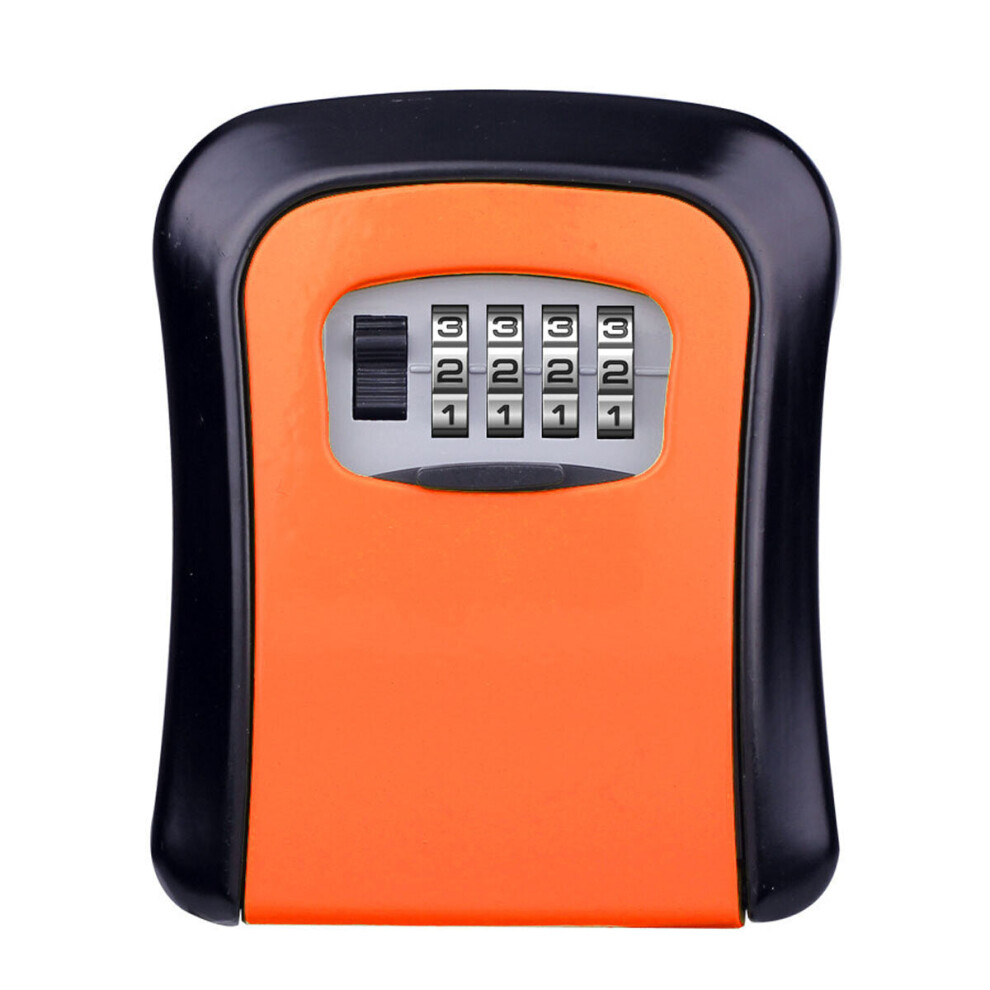 (Orange) Wall Mounted 4-Digit Combination Lock Key Safe Storage Box Home Gate Coffer