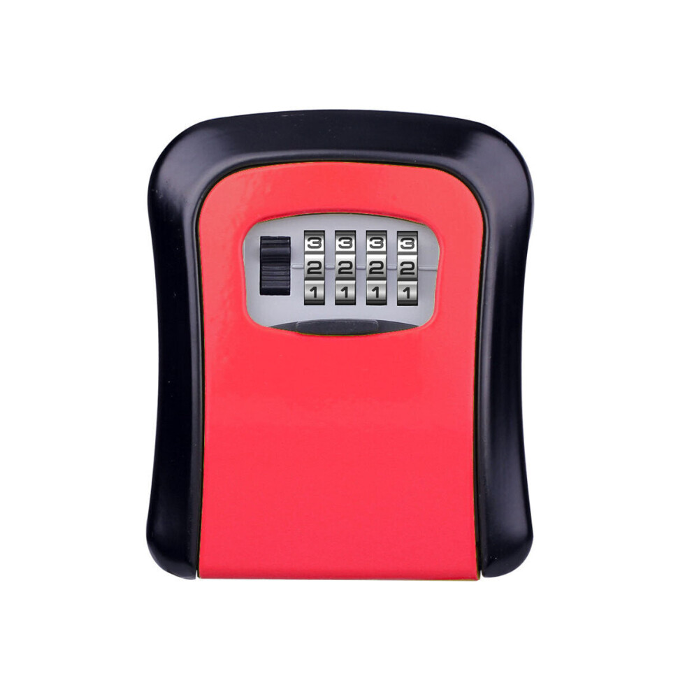 (Red) Wall Mounted 4-Digit Combination Lock Key Safe Storage Box Home Gate Coffer