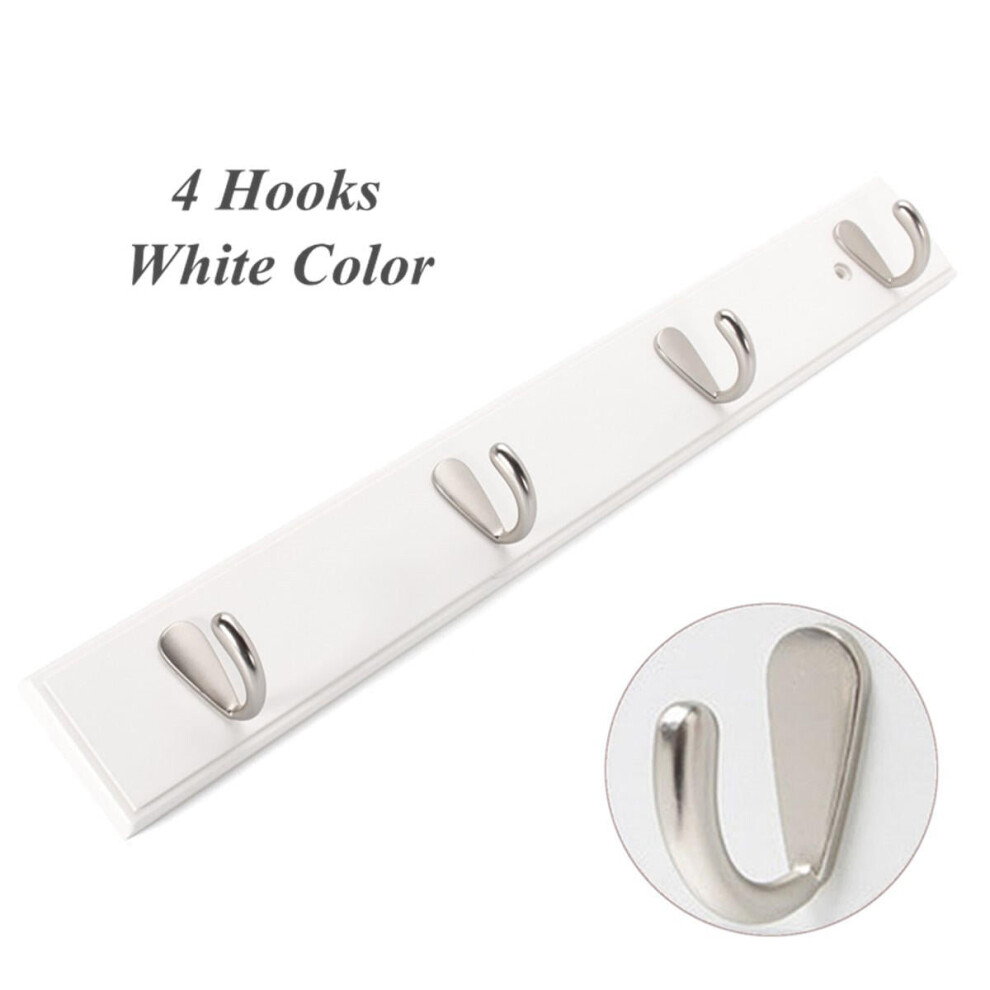 (White) Metal Hooks Wall Mounted Bamboo Hanging Rack Wall Hanger for Coat Clothes Towel