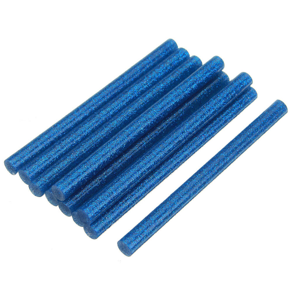 (Blue) 10Pcs 7mmx100mm Colorful Glitter Hot Melt Glue Stick Colorant DIY Crafts Repair Model Adhesive Sticks