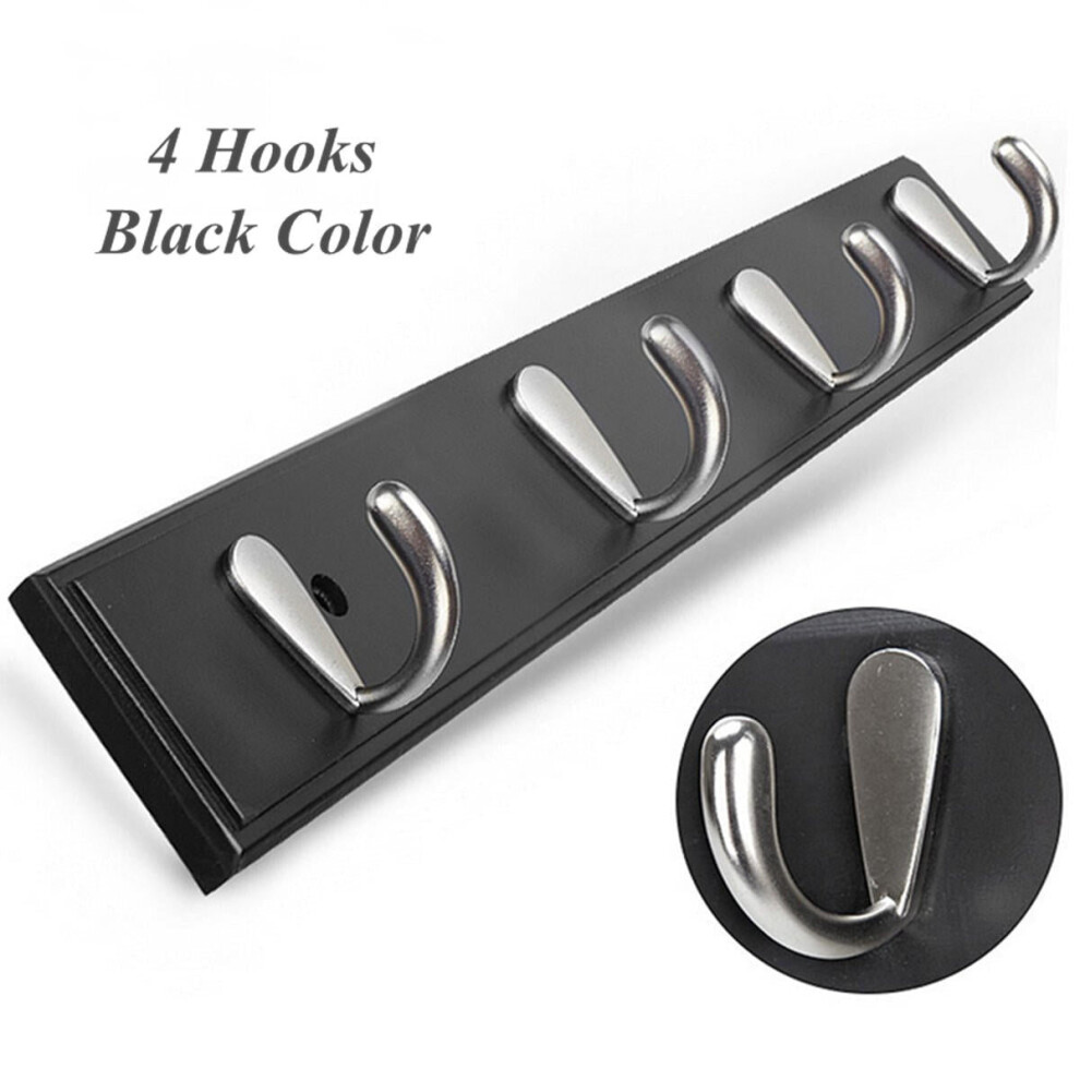 (Black) Metal Hooks Wall Mounted Bamboo Hanging Rack Wall Hanger for Coat Clothes Towel