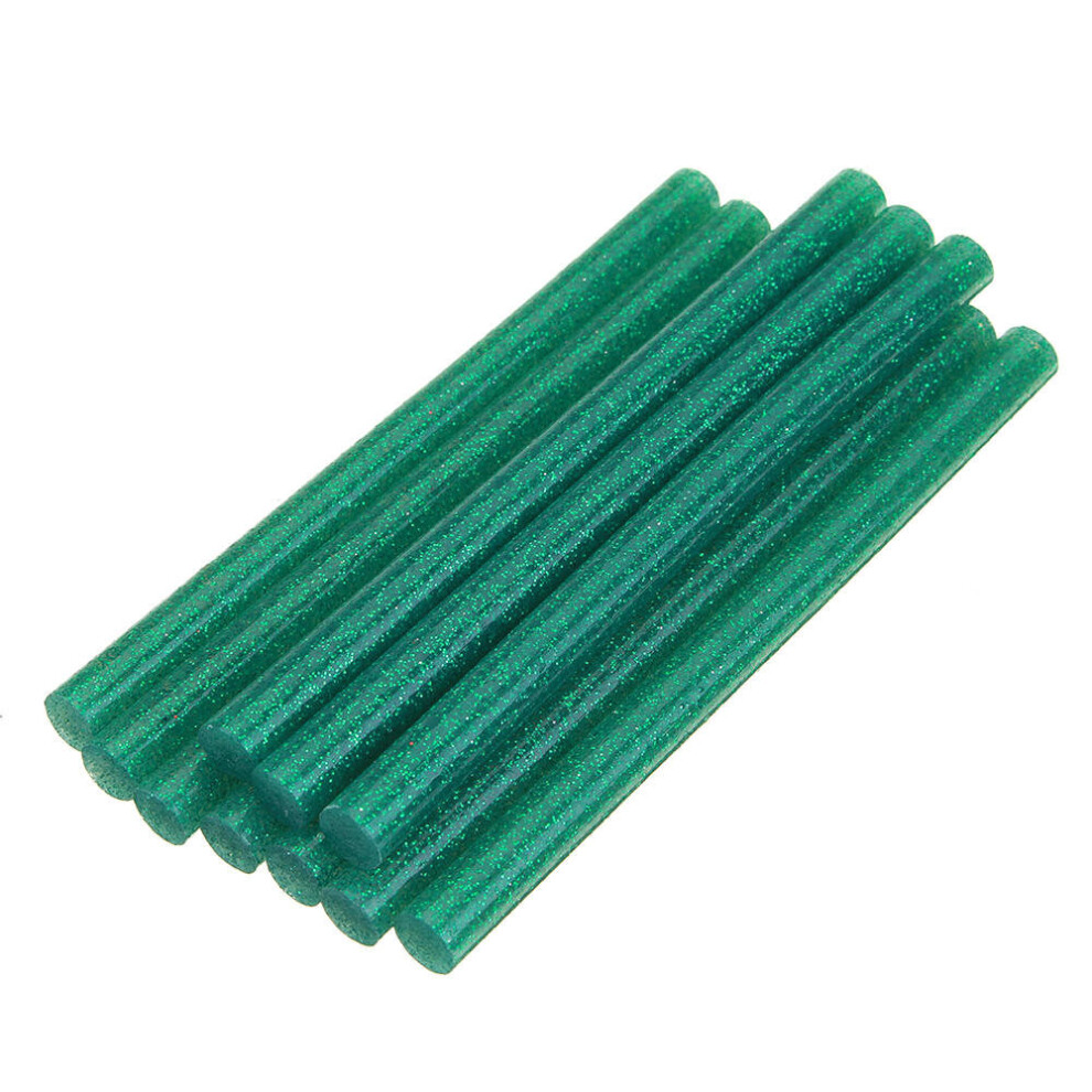 (Green) 10Pcs 7mmx100mm Colorful Glitter Hot Melt Glue Stick Colorant DIY Crafts Repair Model Adhesive Sticks