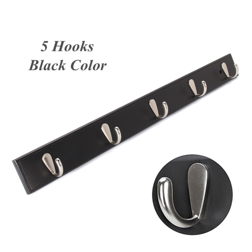 (Black 1) Metal Hooks Wall Mounted Bamboo Hanging Rack Wall Hanger for Coat Clothes Towel