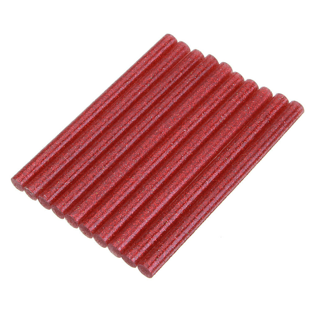 (Red) 10Pcs 7mmx100mm Colorful Glitter Hot Melt Glue Stick Colorant DIY Crafts Repair Model Adhesive Sticks