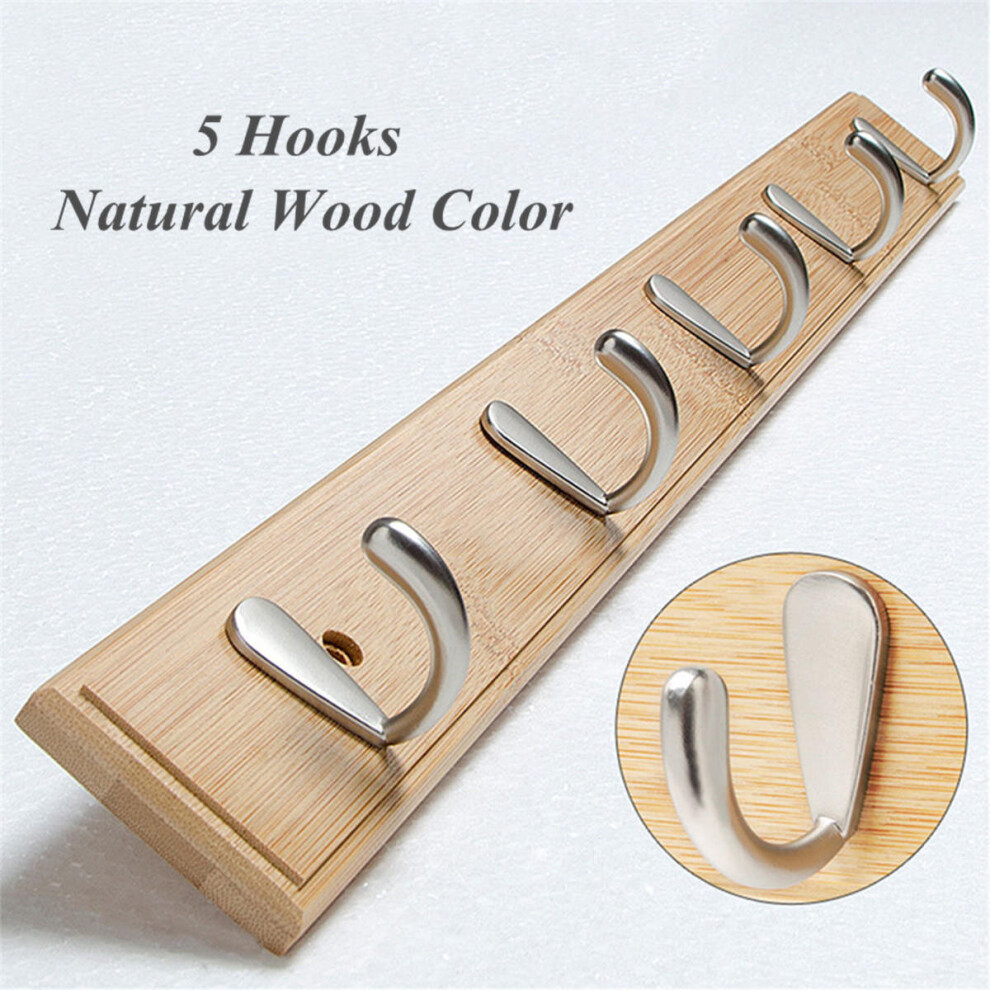 (Brown 1) Metal Hooks Wall Mounted Bamboo Hanging Rack Wall Hanger for Coat Clothes Towel