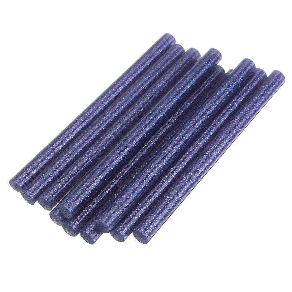 (Purple) 10Pcs 7mmx100mm Colorful Glitter Hot Melt Glue Stick Colorant DIY Crafts Repair Model Adhesive Sticks