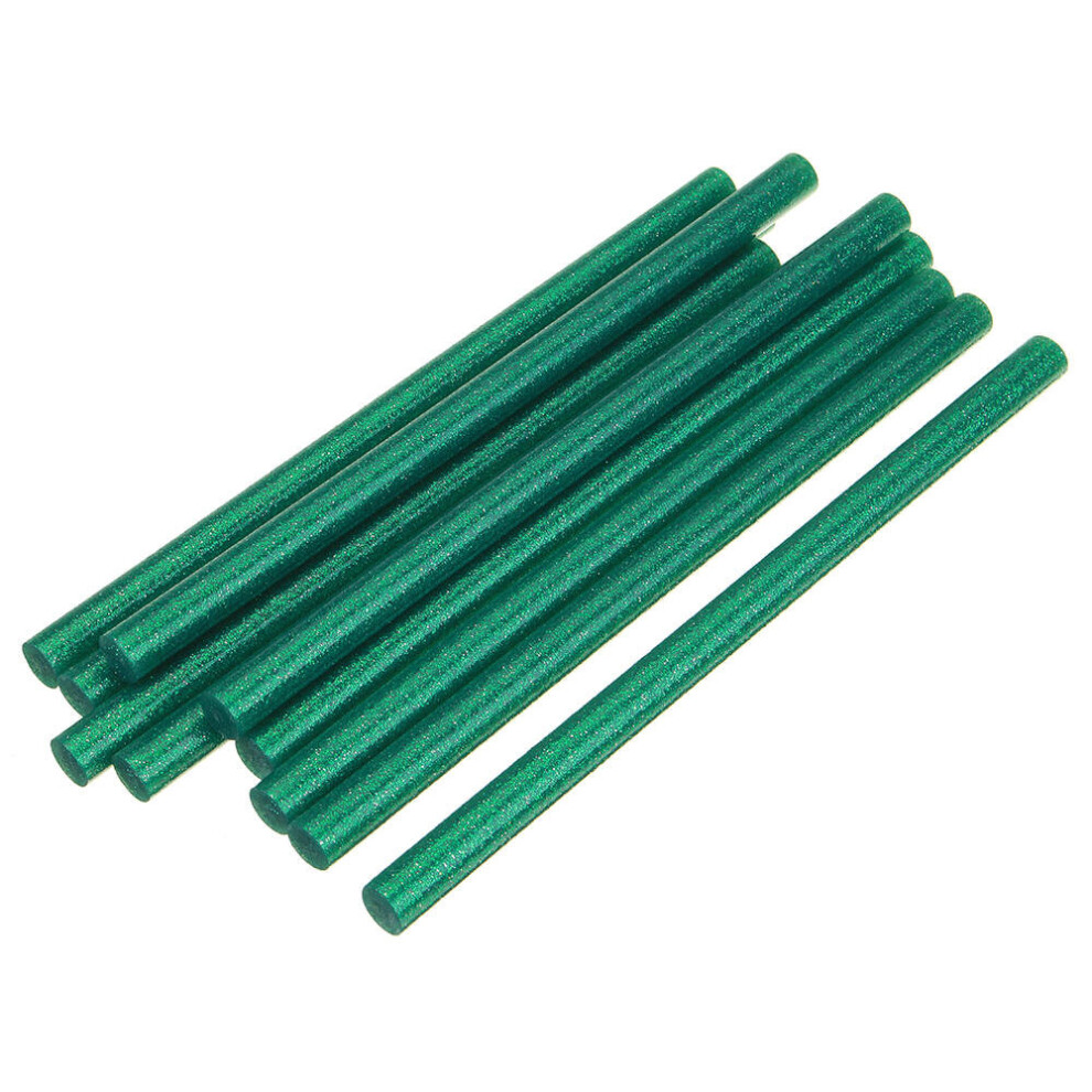 (Green) 10Pcs 11mmx200mm Colorful Glitter Hot Melt Glue Stick Colorant DIY Crafts Repair Model Adhesive Sticks