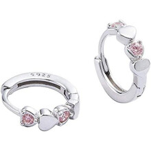 Double Love Heart Cubic Zirconia Sleeper Small Hoop Earrings for Women Teen Girls Sterling Silver Cartilage Tiny Cute Huggie Hoops Hypoallergenic for