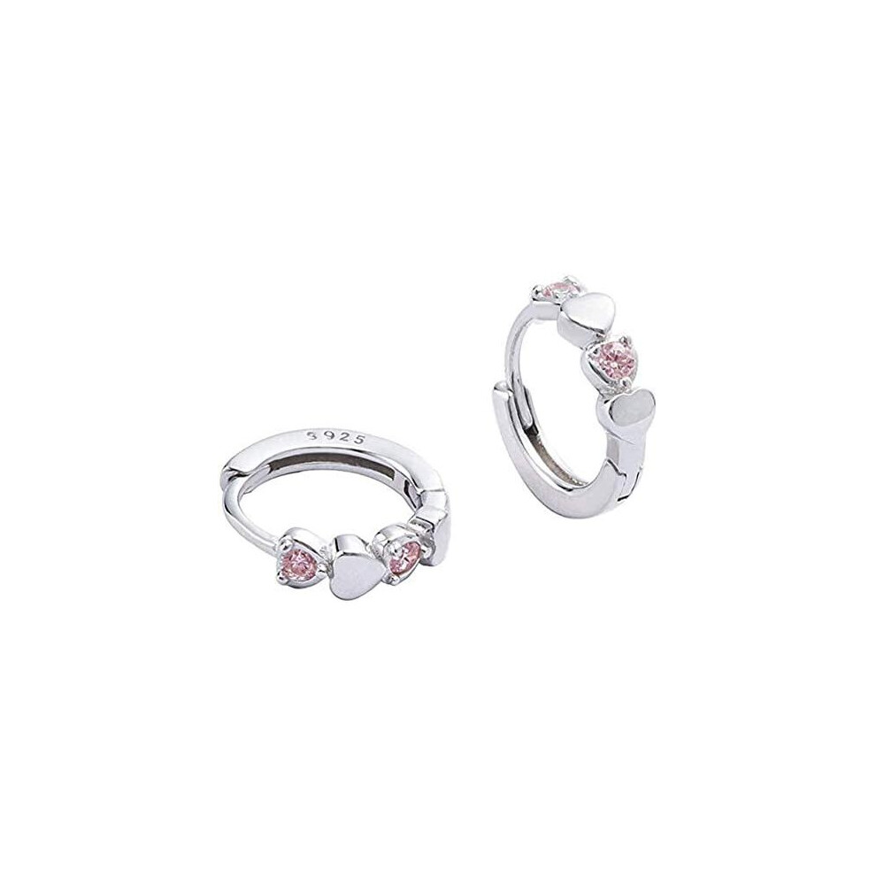 Imini Double Love Heart Cubic Zirconia Sleeper Small Hoop Earrings For Women Teen Girls Sterling Cartilage Tiny Cute Huggie Hoops Hypoallergenic For Silver