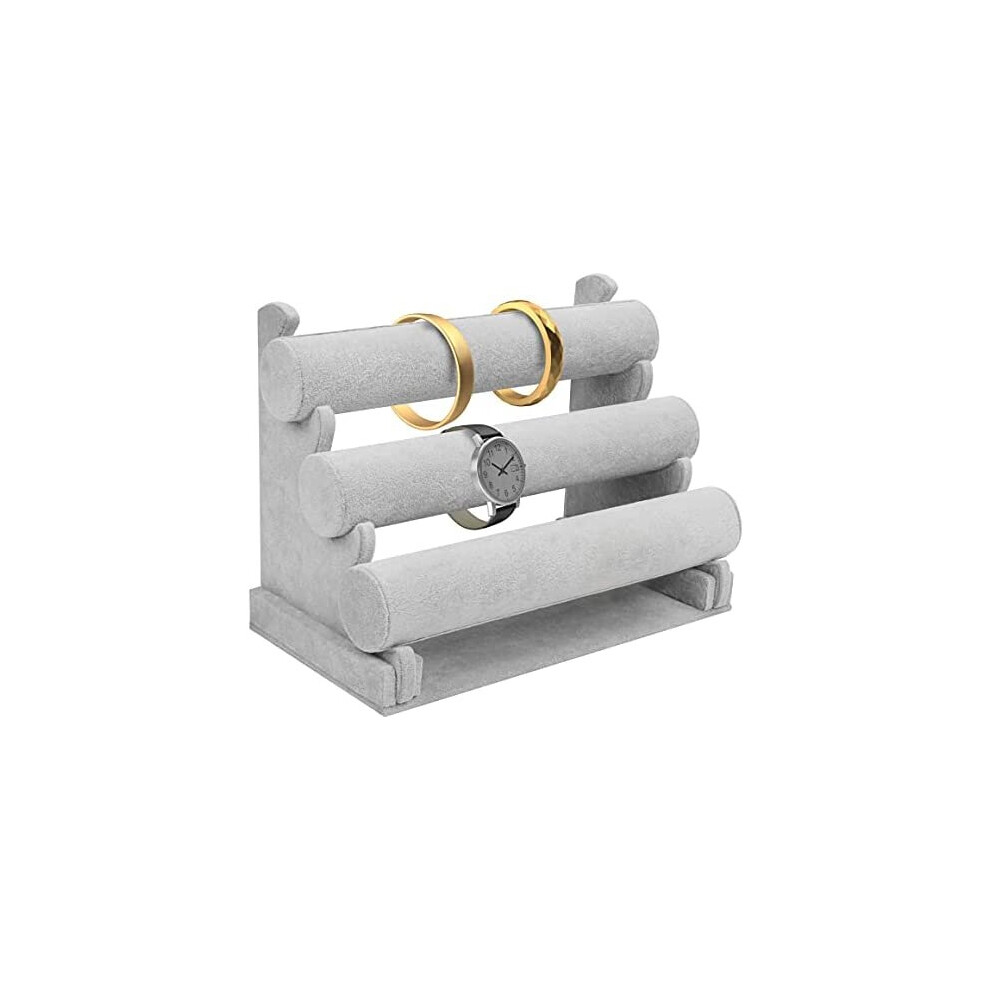 Kurtzy Grey Velvet Bracelet Display Stand (3 Tier) - L30 x W17 x H23cm / 11.81 x 6.69 x 9.06 Inches - Removable Jewellery Organiser Rack - Watch,