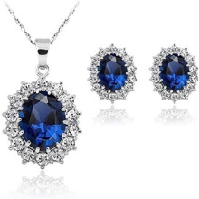 Women Princess Blue Sapphire Jewellery Pendant Necklace Earrings Set for Women Princess Diana Kate Middleton's Jewellery Set