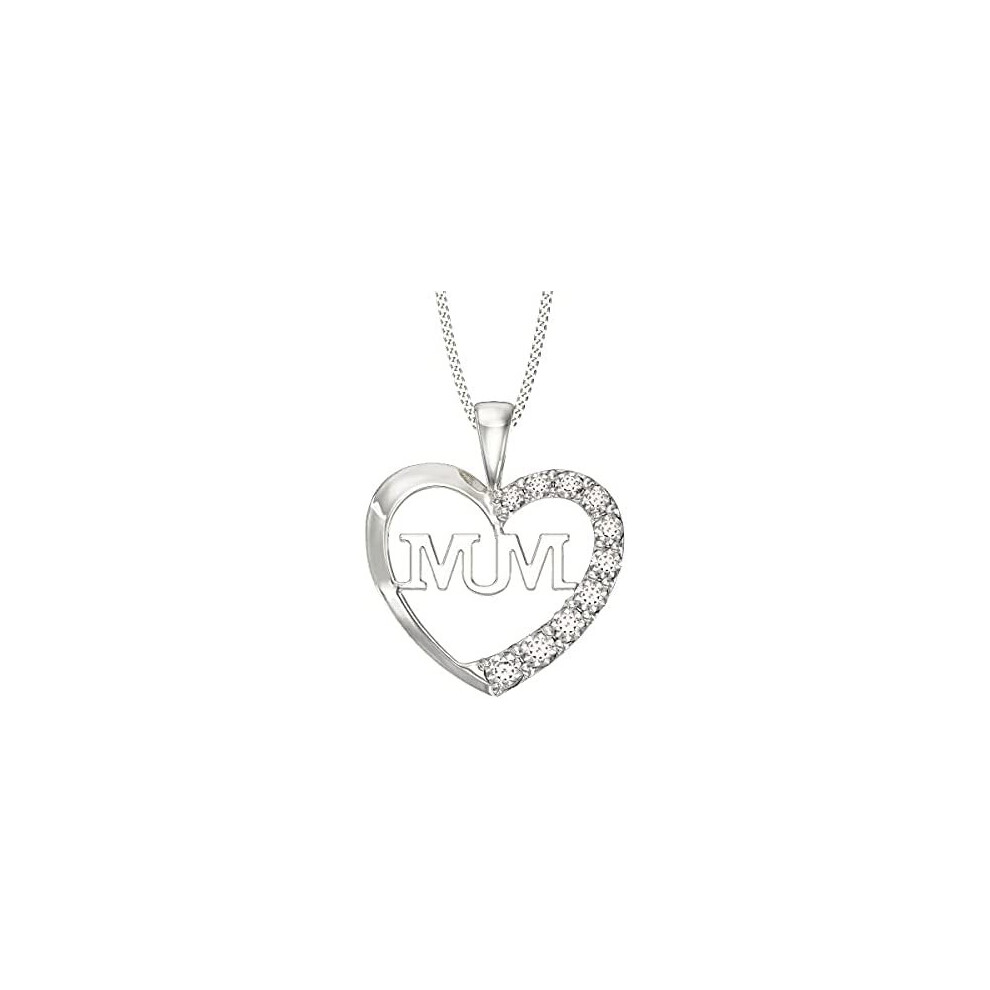 Aeon Jewellery Silver Mum Necklace - 925 Sterling Silver & Cubic Zirconia Heart Pendant | Polishing Cloth Included | Jewellery Gifts for Special