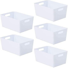 NIFTII Pack of 5 Plastic Storage Baskets with Handle ? Rectangular Kitchen Organiser Storage Box ? Home & Kitchen Storage Basket ? Strong Plastic