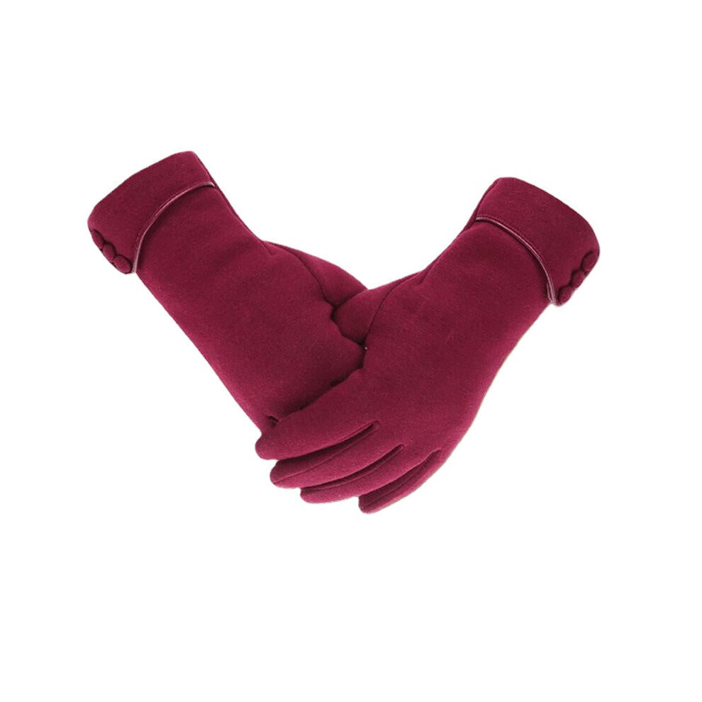 (Wine Red) Women Unisex Warm Touch Screen Fleece Gloves No-Slip Cycling Outdoor Windproof Ski Gloves
