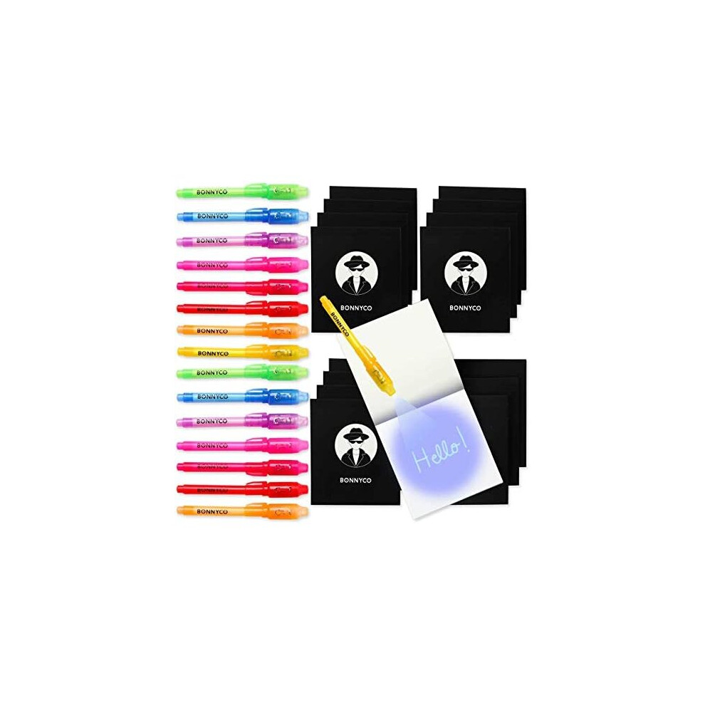 Invisible Ink Pen and Notebook, Pack of 16 - BONNYCO | Stocking Fillers for Kids Birthday Parties | Boys & Girls Party Bag Fillers, Party Favours &