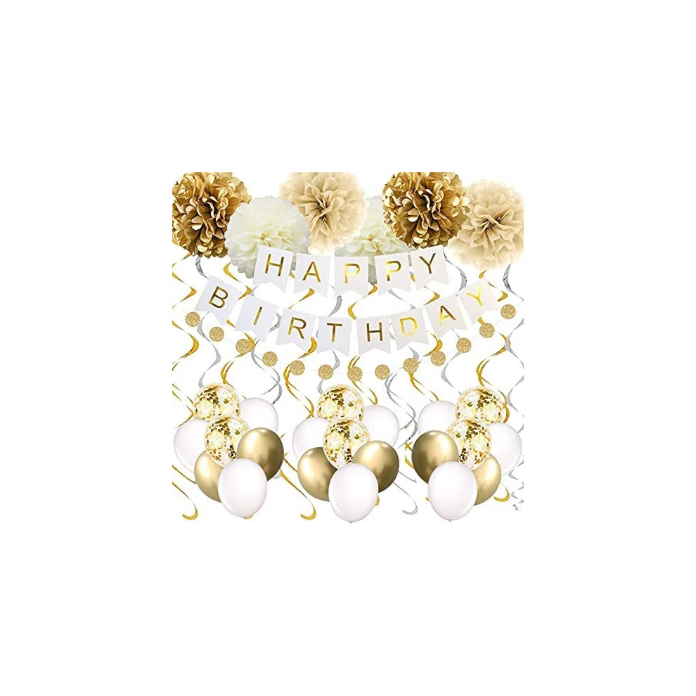 Gold Birthday Party Decorations ,Happy Birthday Banner, 16th 18th 21th 30th 40th 50th 60th 70th Gold White Birthday Decorations Supplies Balloons