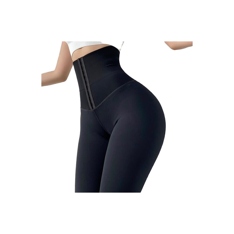 (Black, L) Women Yoga Pants Stretchy High Waist Compression Tights Black Sports Push Up Gym Fitness Leggings