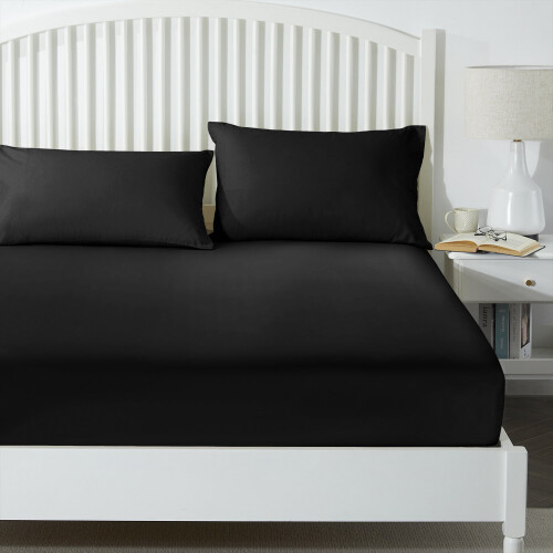(Black, Double ) 25cm Fitted Sheet Bed Sheet For Mattress All Size 1