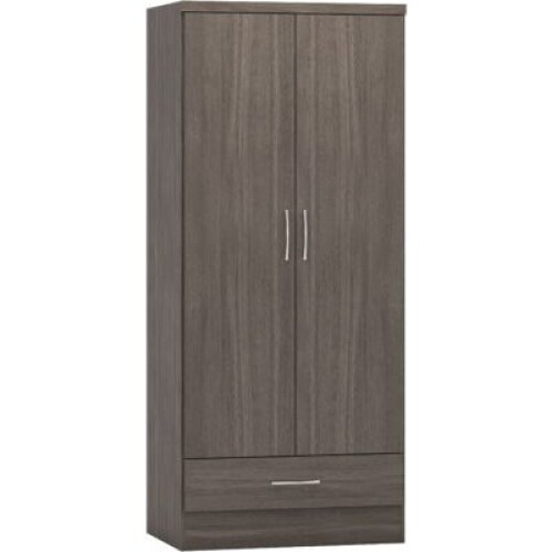 Nevada 2 Door 1 Drawer Wardrobe Black Wood Grain 1