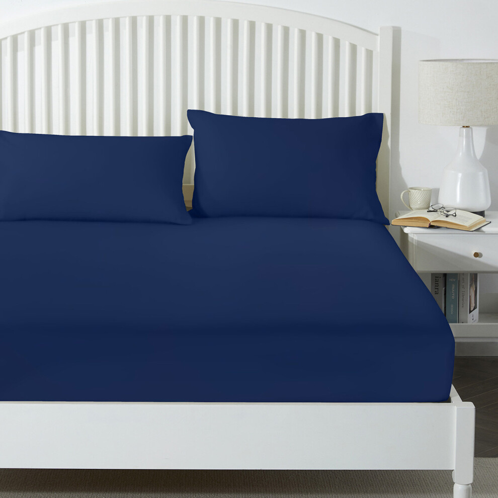 (Navy , Single) 25cm Fitted Sheet Bed Sheet For Mattress All Size