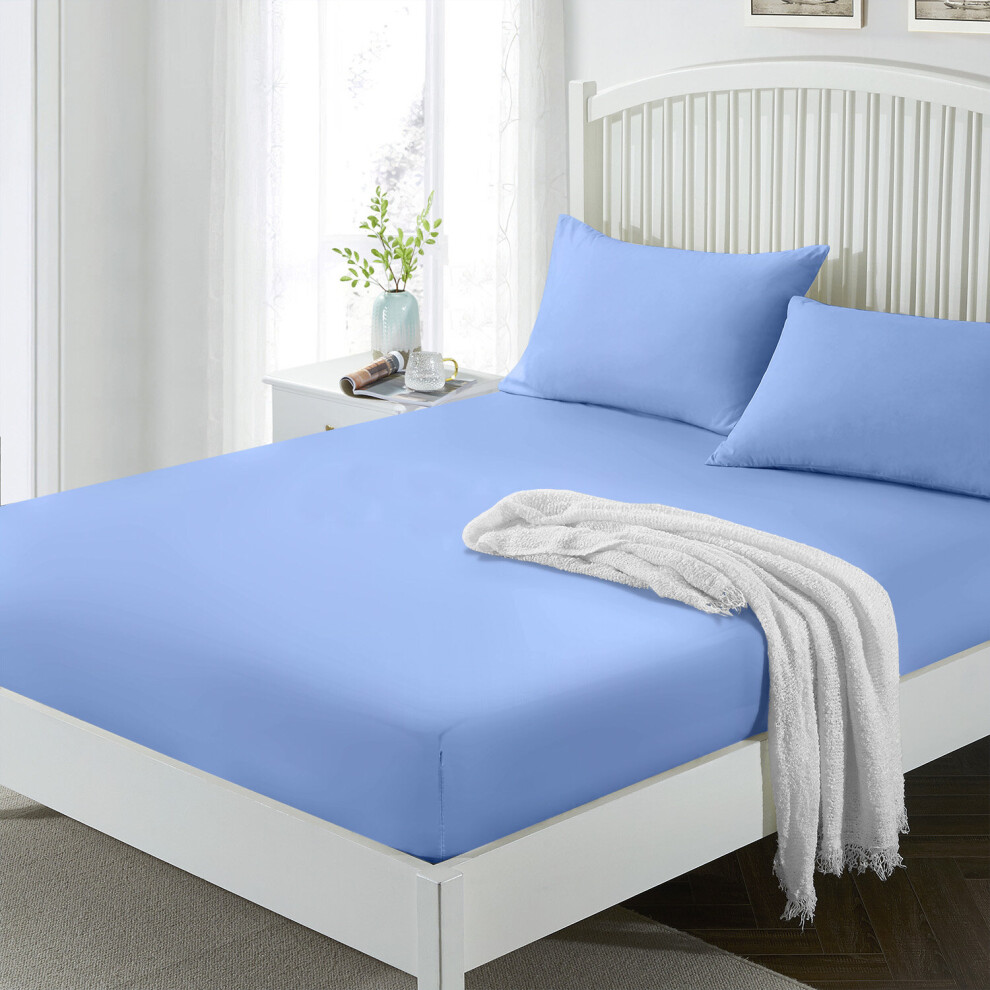Yorkshire Bedding (Sky Double ) 25Cm Fitted Sheet Bed Sheet For Mattress All Size Blue