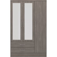 Nevada 3 Door 2 Drawer Mirrored Wardrobe Black Wood Grain