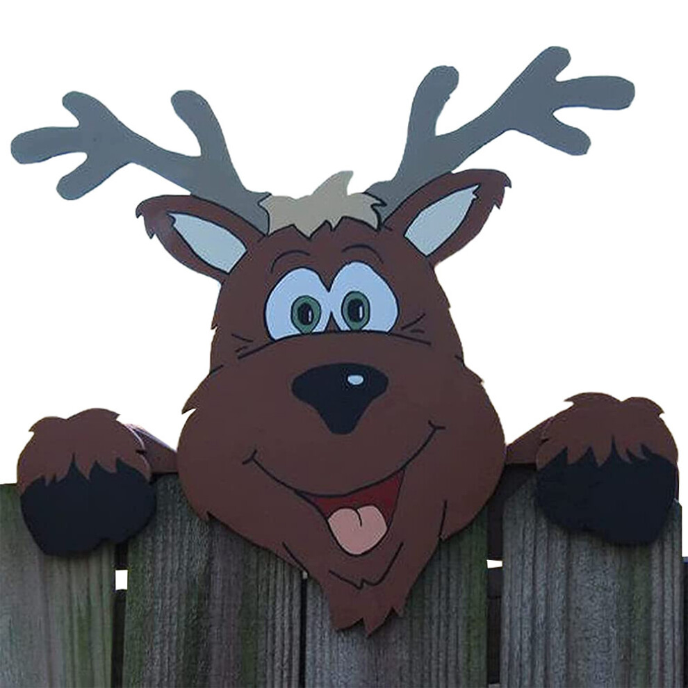 (Elk) Santa Claus Christmas Fence Peeker Decoration Outdoor Garden Decor