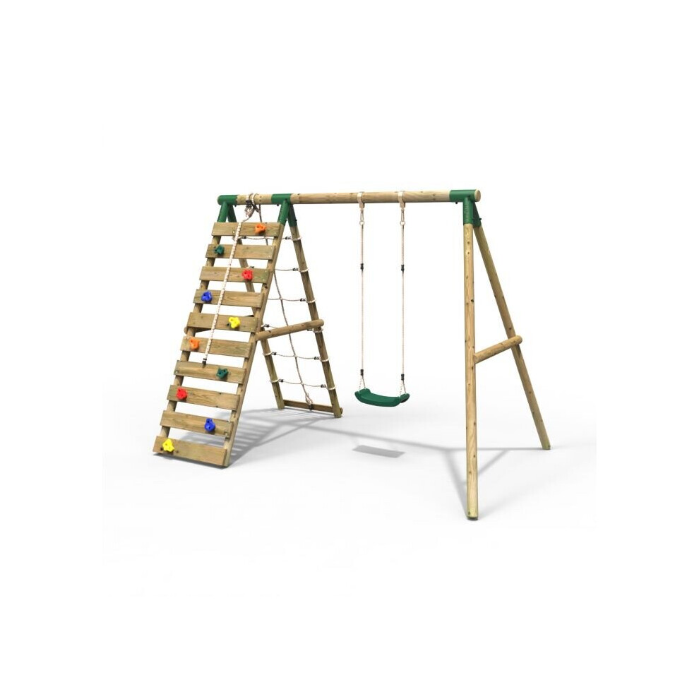 Rebo (Aria, ) Wooden Swing Set With Up And Over Climbing Wall Green